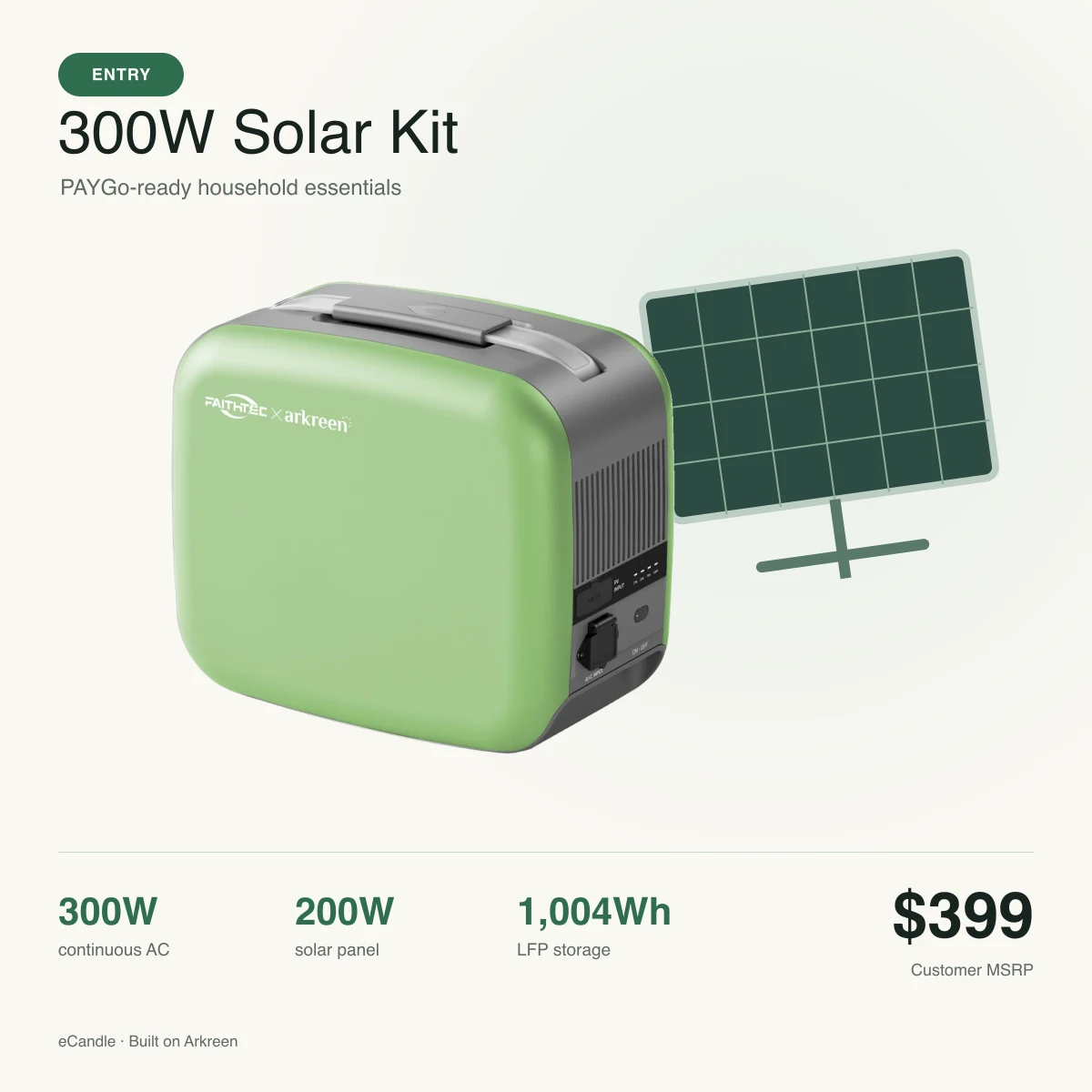 eCandle 300W Solar Kit — power station and 200W solar panel